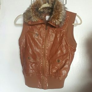 Faux tan leather/fur vest
